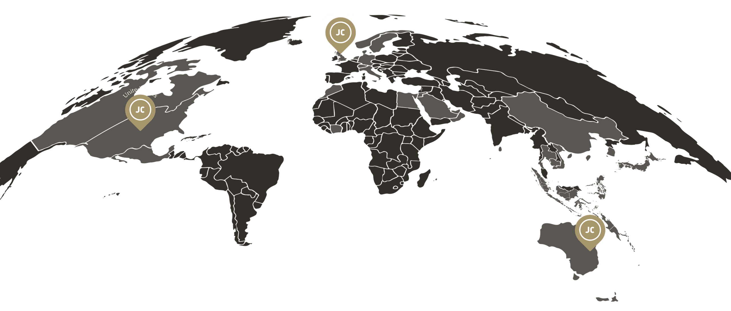 World map showing Jack's Creek export countries and office locations